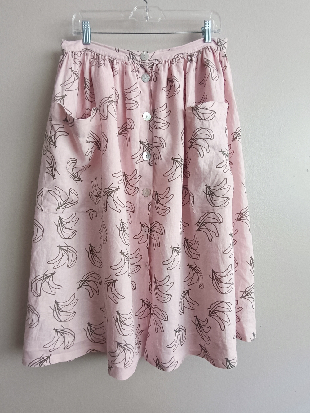 GORMAN "Ladyfinger" Pink Banana Linen Midi Skirt Size 14